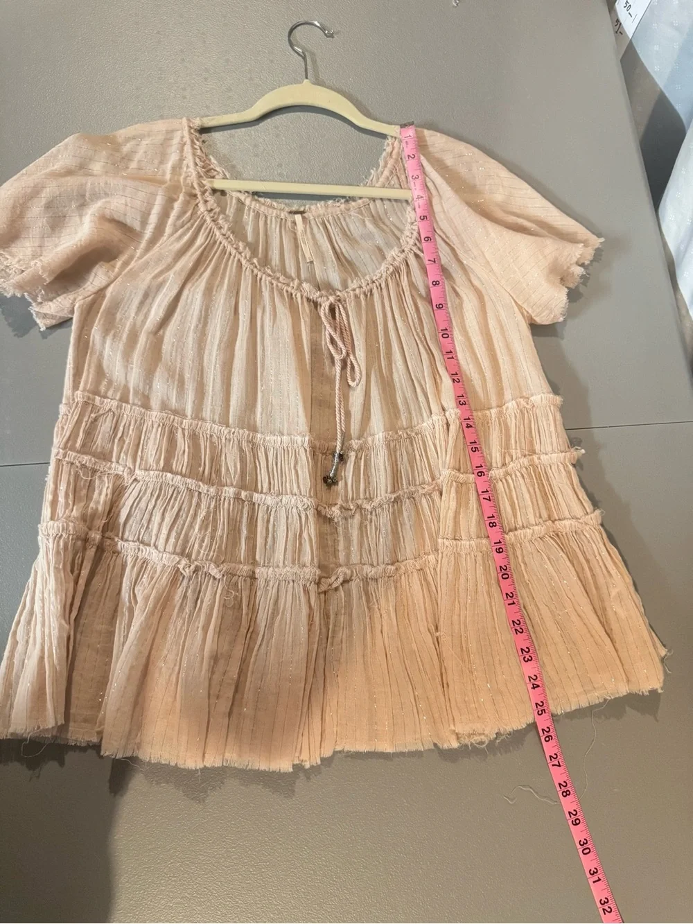 Free People Blush Sheer Metallic-Thread Top